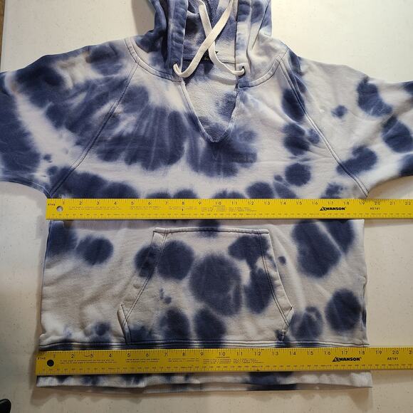 J.Crew Blue Tie Dye Distressed Hooded Sweatshirt Cotton Hoddie Women's M 2594 - Picture 6 of 15